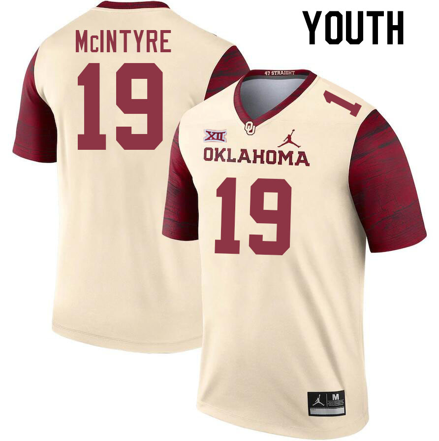 Youth #19 Kade McIntyre Oklahoma Sooners College Football Jerseys Stitched Sale-Cream - Click Image to Close